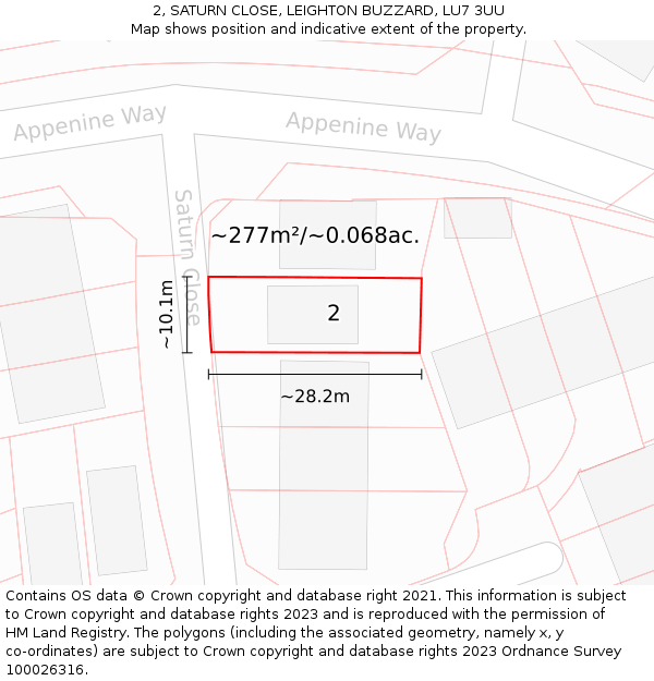 2, SATURN CLOSE, LEIGHTON BUZZARD, LU7 3UU: Plot and title map