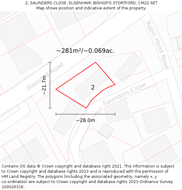 2, SAUNDERS CLOSE, ELSENHAM, BISHOP'S STORTFORD, CM22 6ET: Plot and title map
