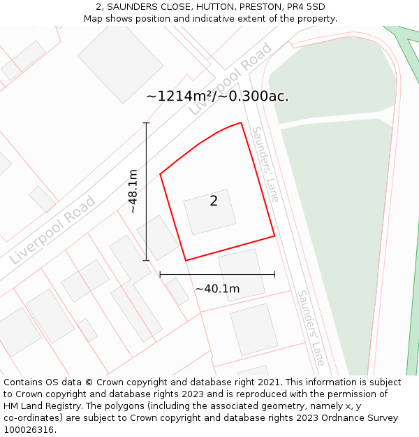 2, SAUNDERS CLOSE, HUTTON, PRESTON, PR4 5SD: Plot and title map