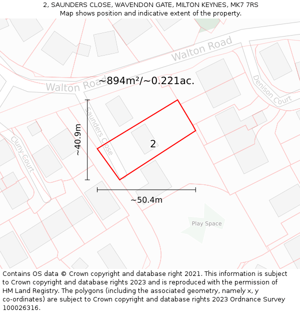 2, SAUNDERS CLOSE, WAVENDON GATE, MILTON KEYNES, MK7 7RS: Plot and title map