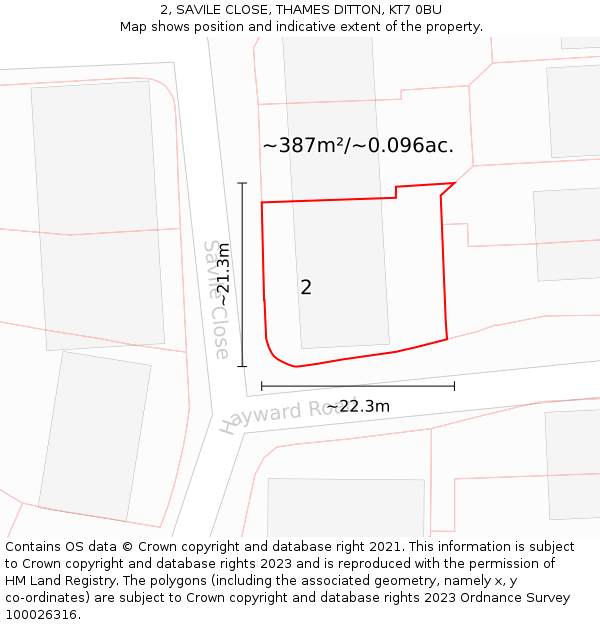 2, SAVILE CLOSE, THAMES DITTON, KT7 0BU: Plot and title map