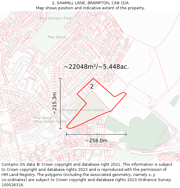 2, SAWMILL LANE, BRAMPTON, CA8 1DA: Plot and title map