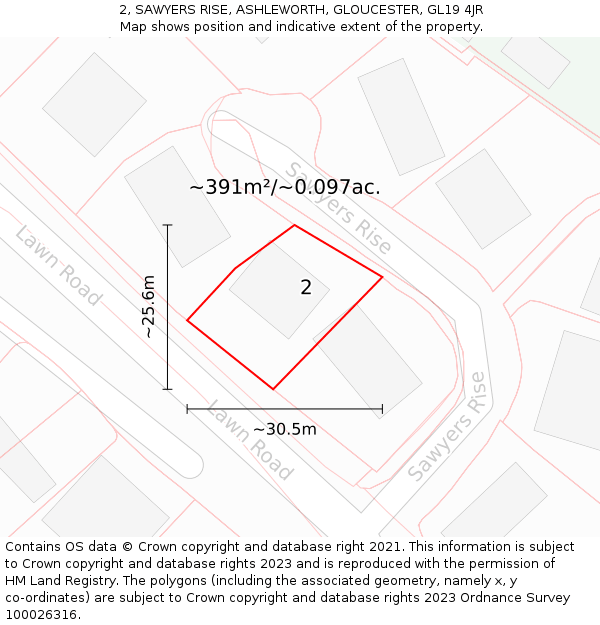 2, SAWYERS RISE, ASHLEWORTH, GLOUCESTER, GL19 4JR: Plot and title map