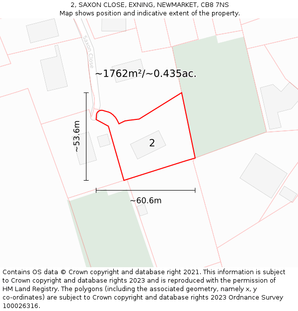 2, SAXON CLOSE, EXNING, NEWMARKET, CB8 7NS: Plot and title map