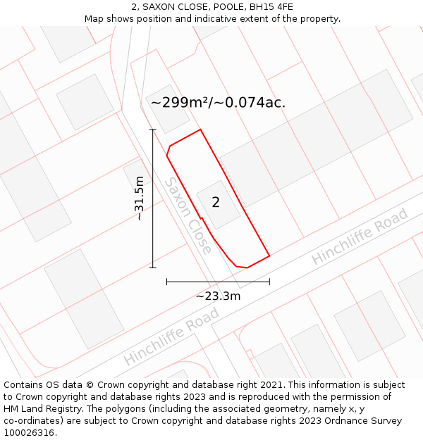 2, SAXON CLOSE, POOLE, BH15 4FE: Plot and title map