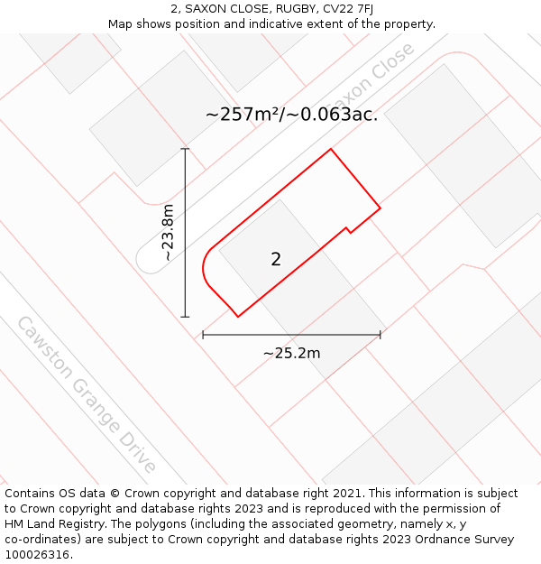 2, SAXON CLOSE, RUGBY, CV22 7FJ: Plot and title map