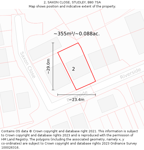 2, SAXON CLOSE, STUDLEY, B80 7SA: Plot and title map