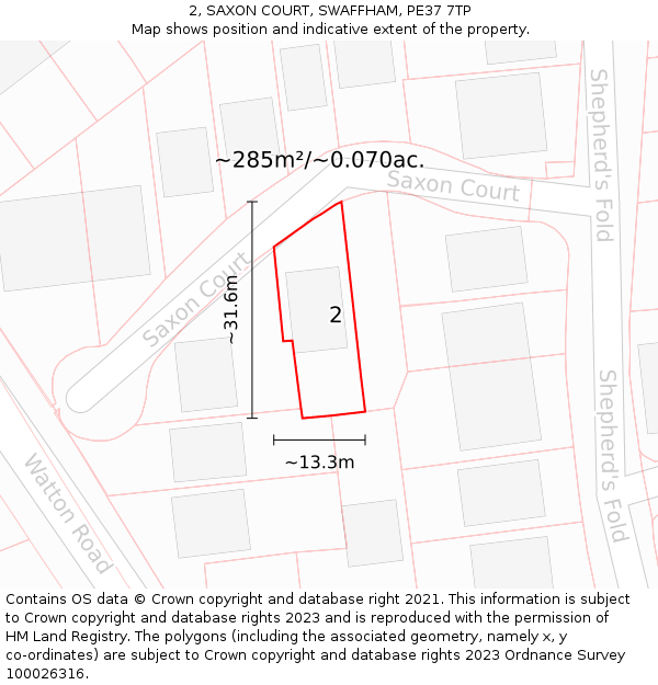 2, SAXON COURT, SWAFFHAM, PE37 7TP: Plot and title map