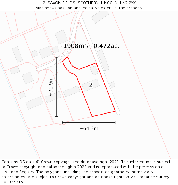 2, SAXON FIELDS, SCOTHERN, LINCOLN, LN2 2YX: Plot and title map