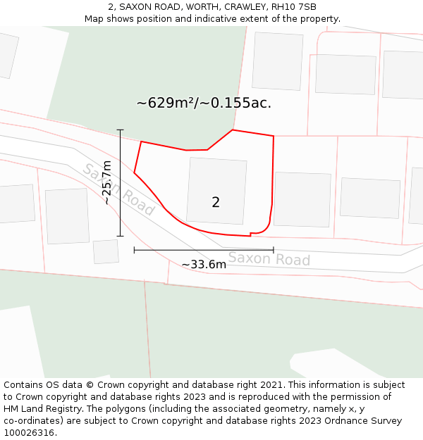 2, SAXON ROAD, WORTH, CRAWLEY, RH10 7SB: Plot and title map