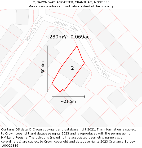 2, SAXON WAY, ANCASTER, GRANTHAM, NG32 3RS: Plot and title map