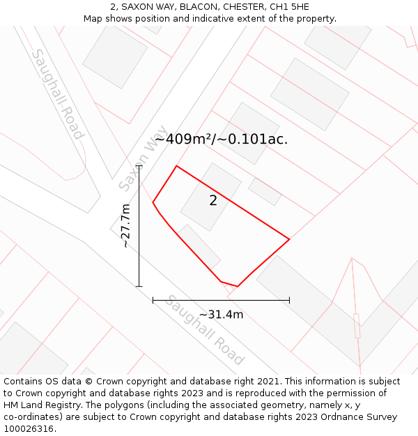 2, SAXON WAY, BLACON, CHESTER, CH1 5HE: Plot and title map