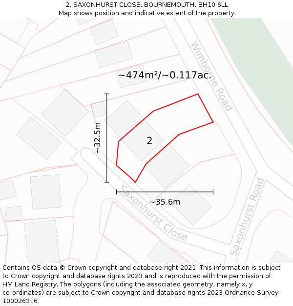 2, SAXONHURST CLOSE, BOURNEMOUTH, BH10 6LL: Plot and title map