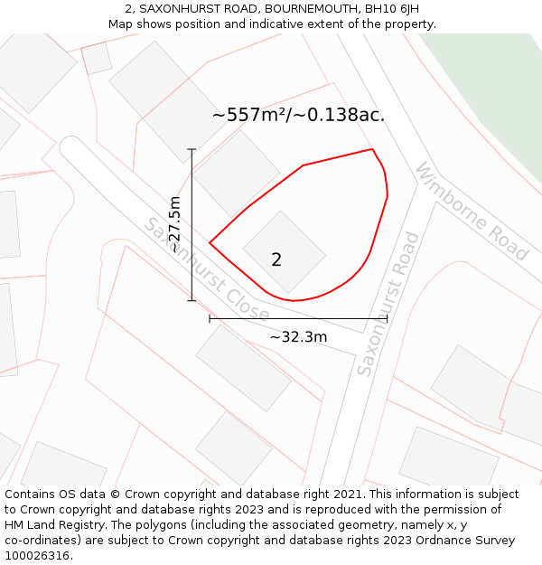 2, SAXONHURST ROAD, BOURNEMOUTH, BH10 6JH: Plot and title map