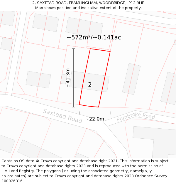 2, SAXTEAD ROAD, FRAMLINGHAM, WOODBRIDGE, IP13 9HB: Plot and title map