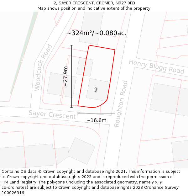 2, SAYER CRESCENT, CROMER, NR27 0FB: Plot and title map