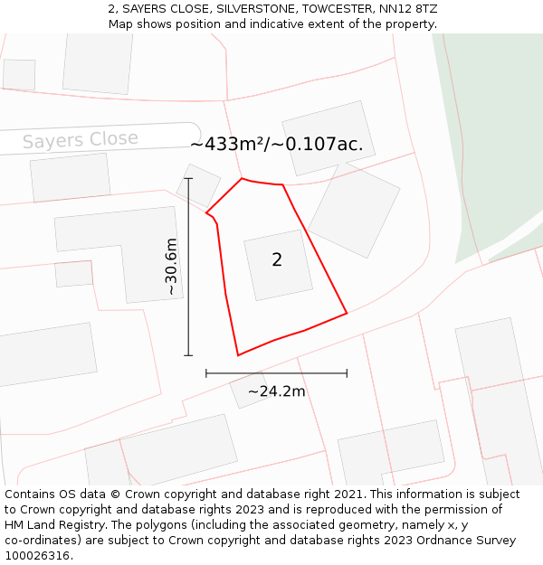 2, SAYERS CLOSE, SILVERSTONE, TOWCESTER, NN12 8TZ: Plot and title map