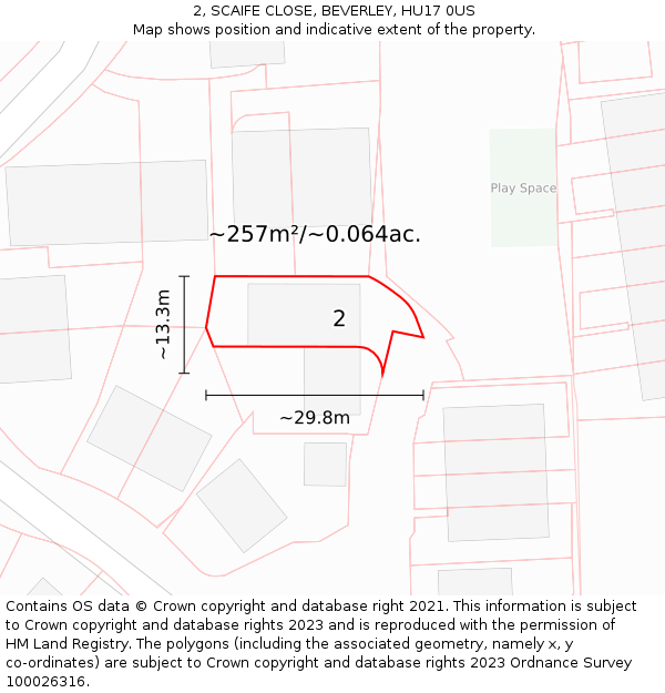 2, SCAIFE CLOSE, BEVERLEY, HU17 0US: Plot and title map