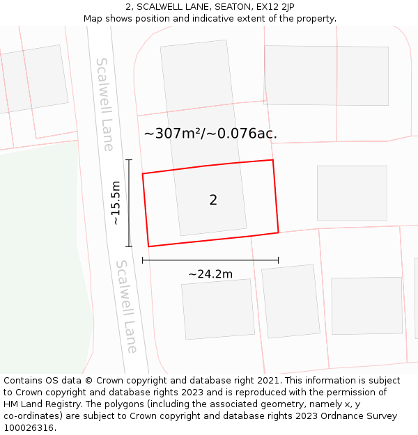 2, SCALWELL LANE, SEATON, EX12 2JP: Plot and title map