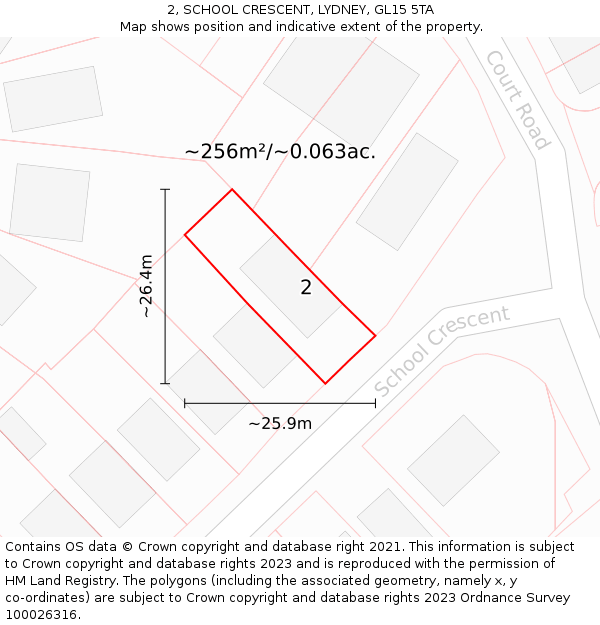 2, SCHOOL CRESCENT, LYDNEY, GL15 5TA: Plot and title map