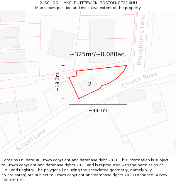 2, SCHOOL LANE, BUTTERWICK, BOSTON, PE22 0HU: Plot and title map