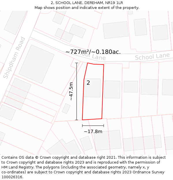 2, SCHOOL LANE, DEREHAM, NR19 1LR: Plot and title map