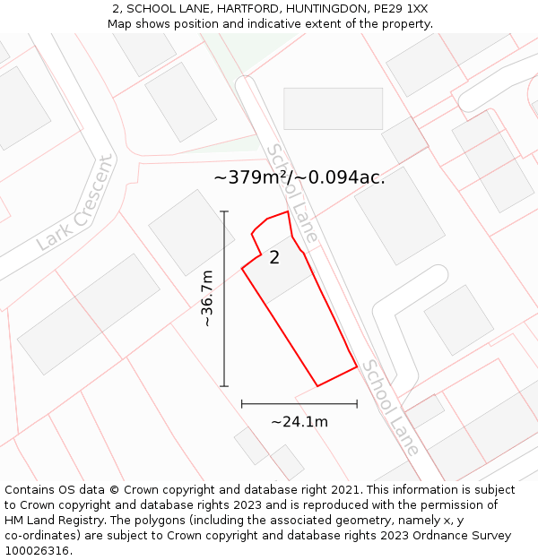 2, SCHOOL LANE, HARTFORD, HUNTINGDON, PE29 1XX: Plot and title map