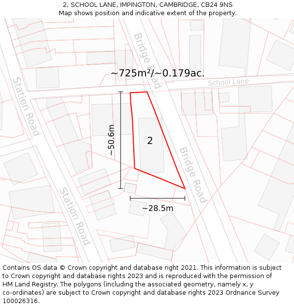 2, SCHOOL LANE, IMPINGTON, CAMBRIDGE, CB24 9NS: Plot and title map