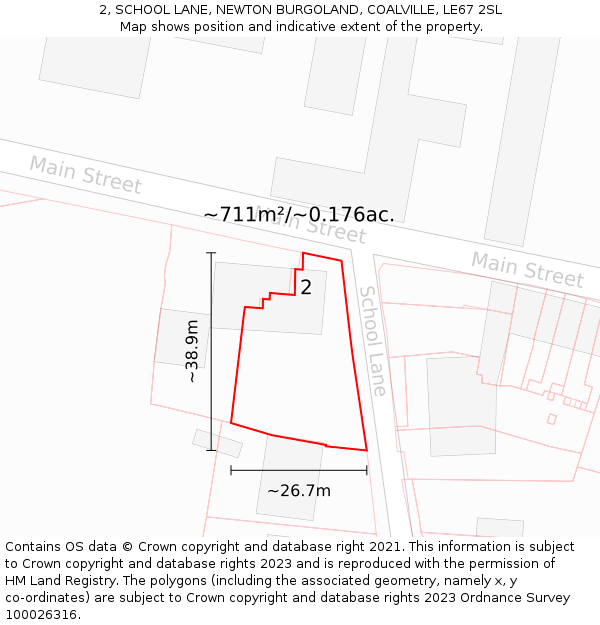 2, SCHOOL LANE, NEWTON BURGOLAND, COALVILLE, LE67 2SL: Plot and title map