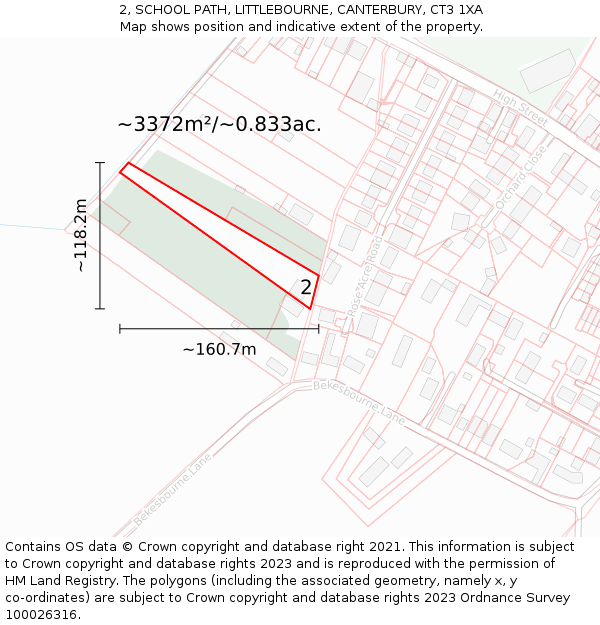 2, SCHOOL PATH, LITTLEBOURNE, CANTERBURY, CT3 1XA: Plot and title map