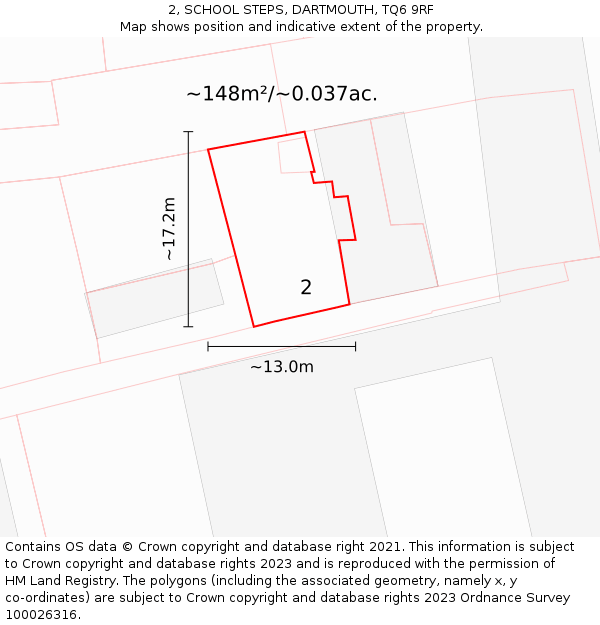 2, SCHOOL STEPS, DARTMOUTH, TQ6 9RF: Plot and title map