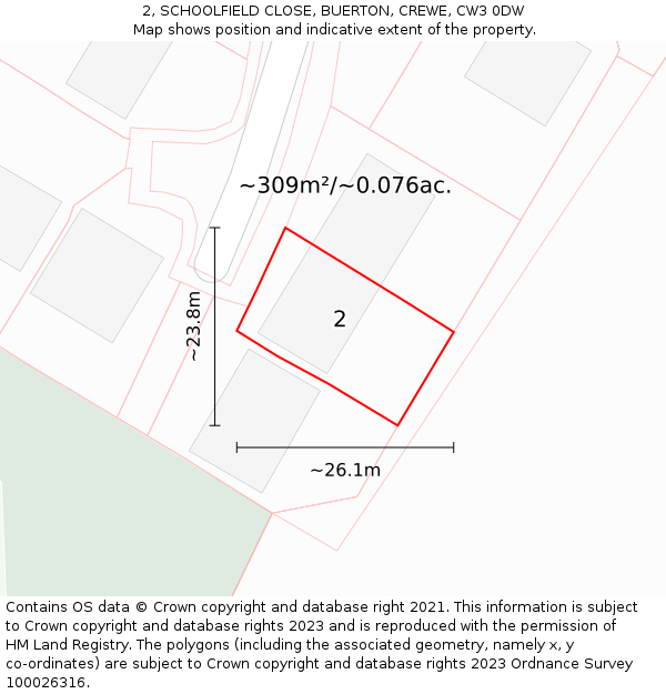 2, SCHOOLFIELD CLOSE, BUERTON, CREWE, CW3 0DW: Plot and title map