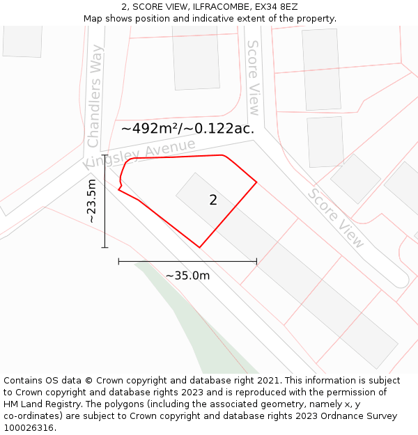 2, SCORE VIEW, ILFRACOMBE, EX34 8EZ: Plot and title map