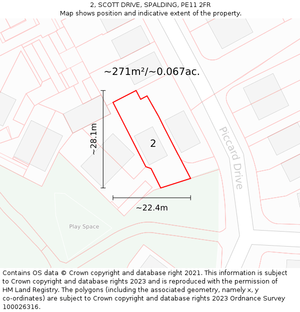 2, SCOTT DRIVE, SPALDING, PE11 2FR: Plot and title map