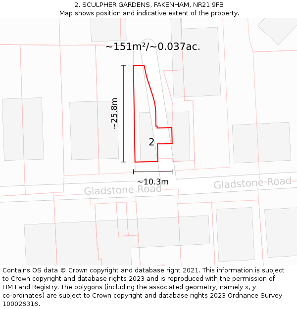 2, SCULPHER GARDENS, FAKENHAM, NR21 9FB: Plot and title map