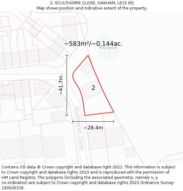 2, SCULTHORPE CLOSE, OAKHAM, LE15 6FJ: Plot and title map