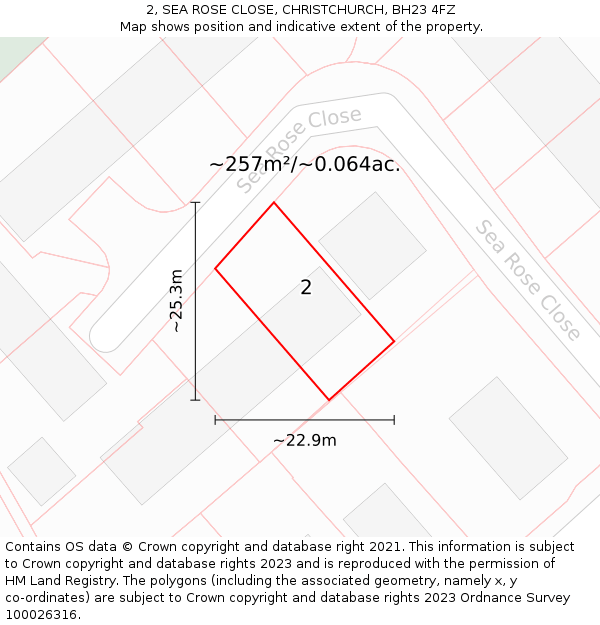 2, SEA ROSE CLOSE, CHRISTCHURCH, BH23 4FZ: Plot and title map