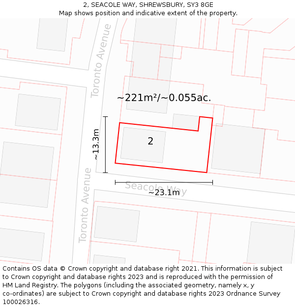 2, SEACOLE WAY, SHREWSBURY, SY3 8GE: Plot and title map