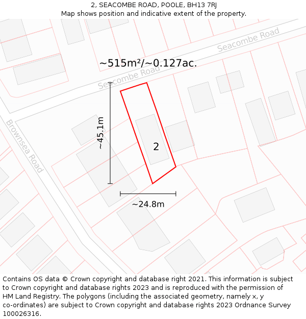 2, SEACOMBE ROAD, POOLE, BH13 7RJ: Plot and title map