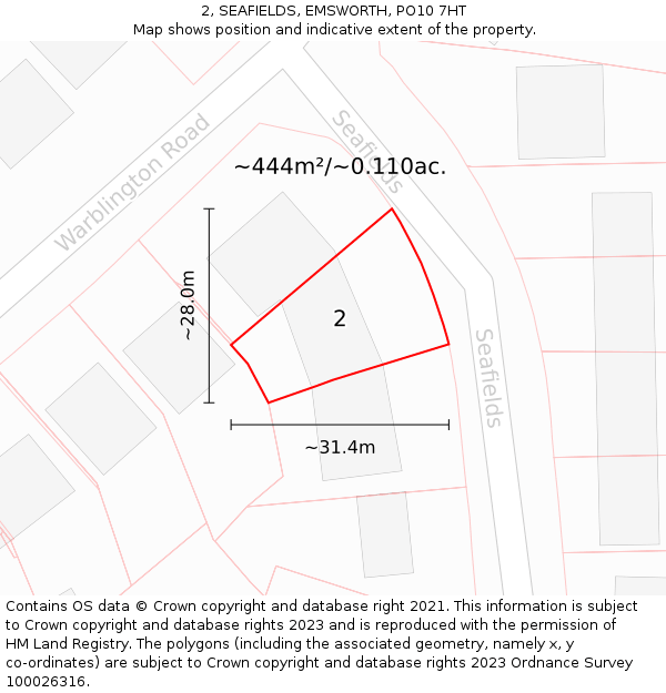 2, SEAFIELDS, EMSWORTH, PO10 7HT: Plot and title map