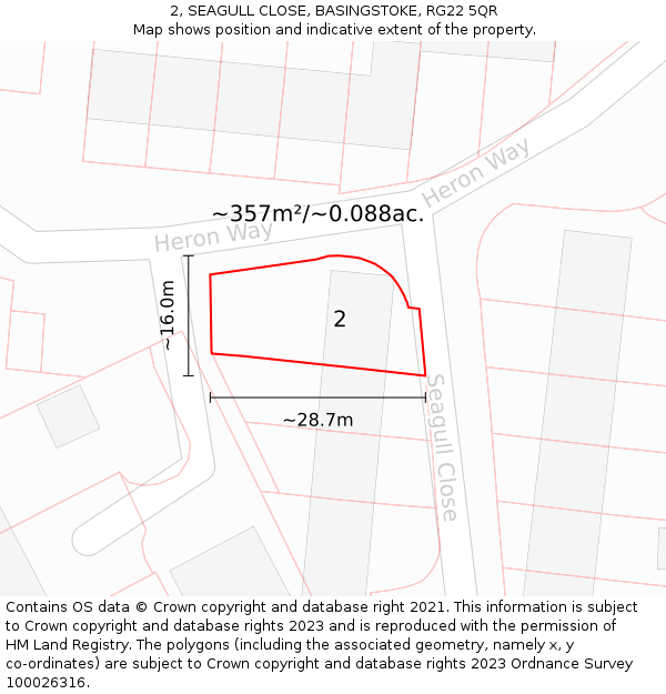2, SEAGULL CLOSE, BASINGSTOKE, RG22 5QR: Plot and title map