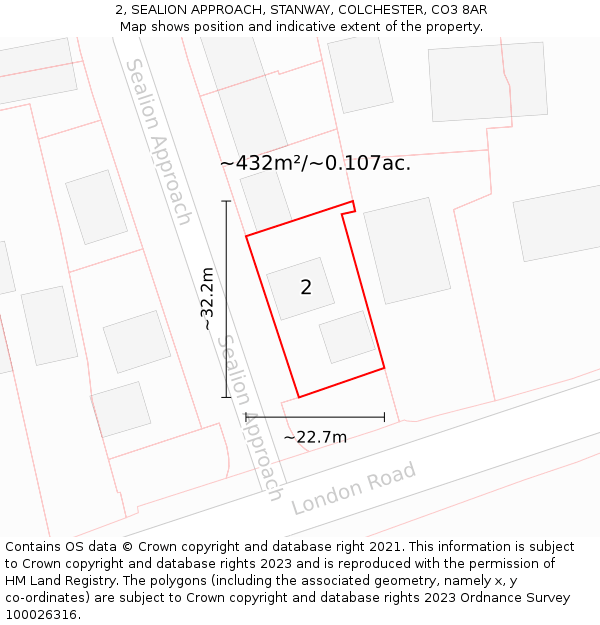 2, SEALION APPROACH, STANWAY, COLCHESTER, CO3 8AR: Plot and title map