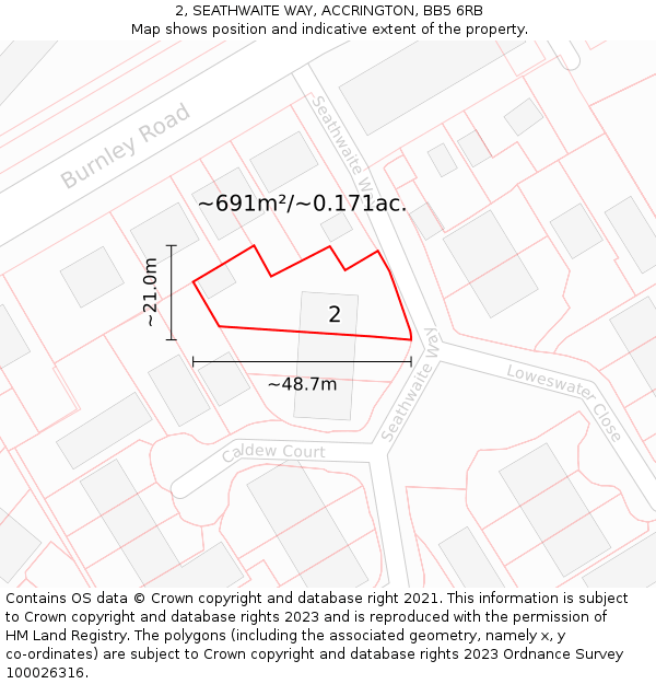 2, SEATHWAITE WAY, ACCRINGTON, BB5 6RB: Plot and title map