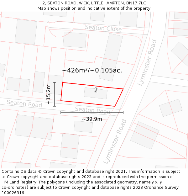 2, SEATON ROAD, WICK, LITTLEHAMPTON, BN17 7LG: Plot and title map