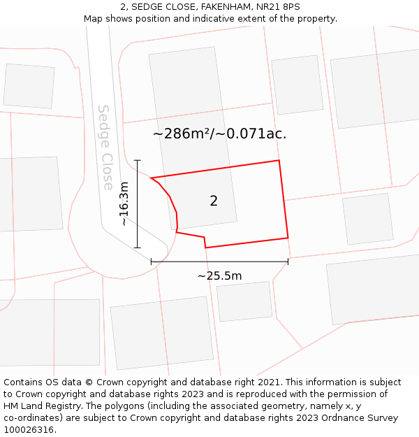 2, SEDGE CLOSE, FAKENHAM, NR21 8PS: Plot and title map