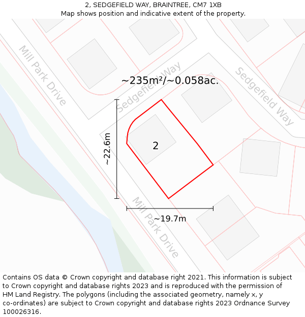 2, SEDGEFIELD WAY, BRAINTREE, CM7 1XB: Plot and title map