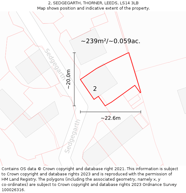 2, SEDGEGARTH, THORNER, LEEDS, LS14 3LB: Plot and title map