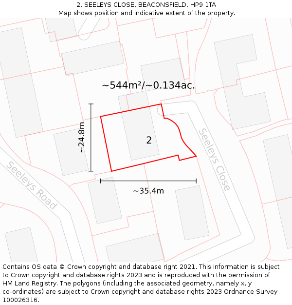 2, SEELEYS CLOSE, BEACONSFIELD, HP9 1TA: Plot and title map