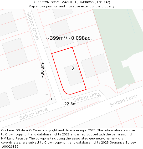2, SEFTON DRIVE, MAGHULL, LIVERPOOL, L31 8AQ: Plot and title map