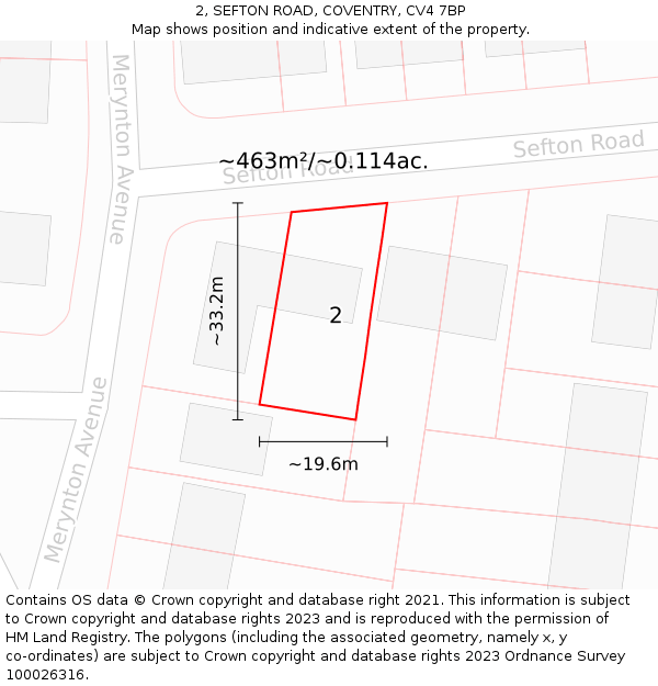 2, SEFTON ROAD, COVENTRY, CV4 7BP: Plot and title map